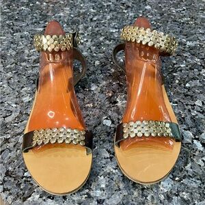 J. Crew Sandals Made in Italy Black & Gold Metallic Gladiator Style Size 8.5